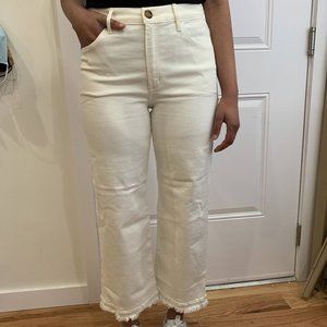 cream wide-leg loft jeans, size 6